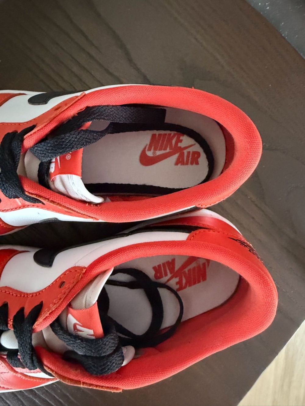 Nike Air Jordans Low Top Sneakers in White, Orange & Black - Picture 6 of 9